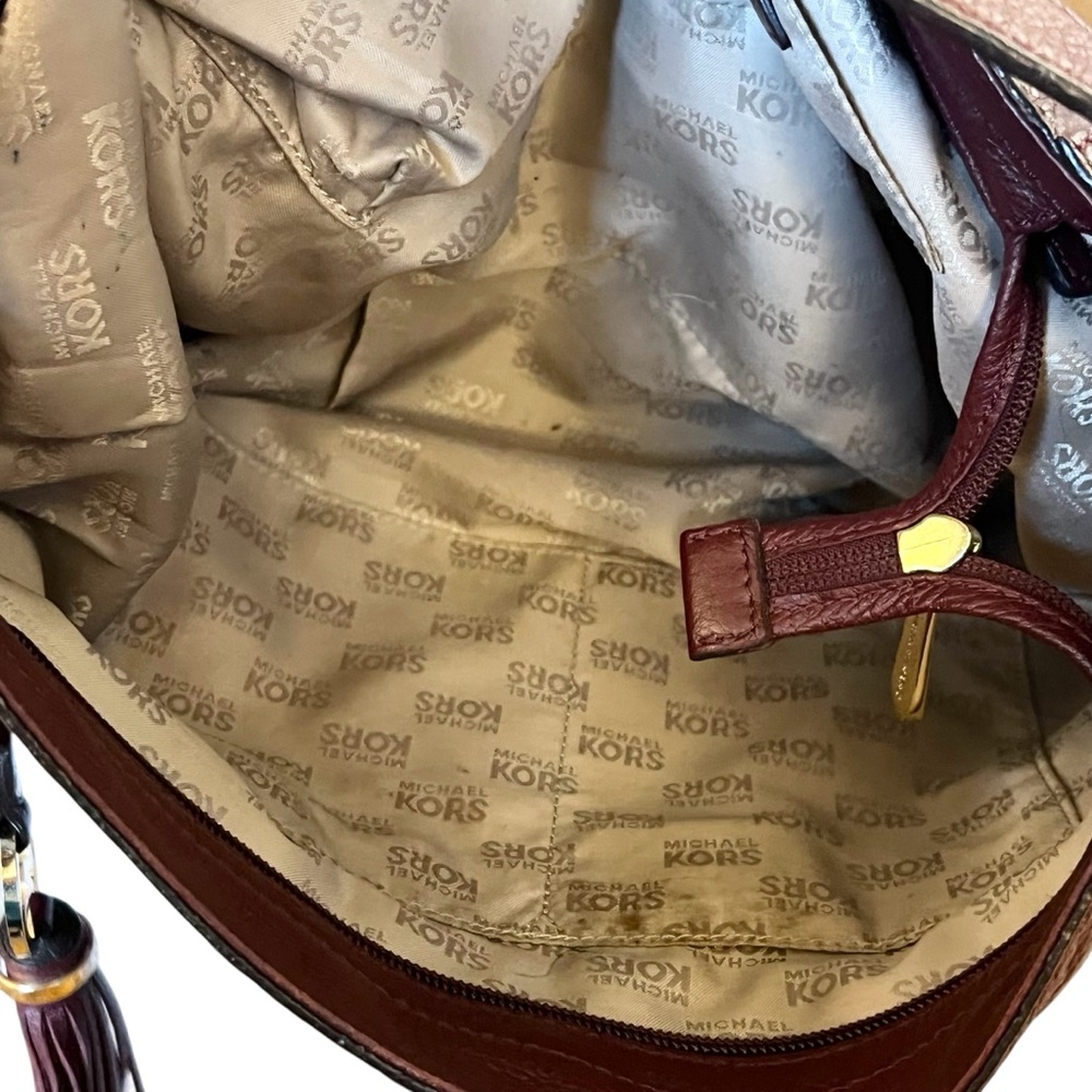 Michael Kors Burgundy Leather Charm Tassel Hobo Bag - Picture 9 of 13